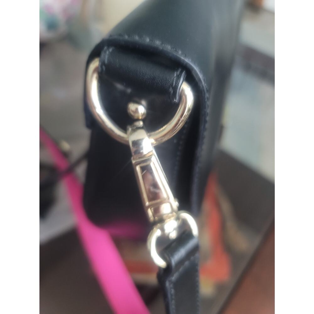 Kate Spade New York Doreen Black Leather Logo Flap Closure Crossbody Bag Pink - Picture 8 of 16
